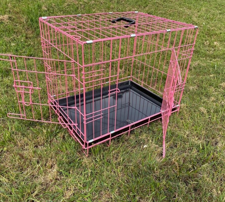 Small Collapsable Dog Crate 24   24 Inch Crate Pink Doors Open 889x800 